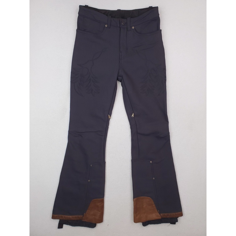 RLX Ralph Lauren Snow Pants Womens Small Gray Leather Western Embroidered Skiing